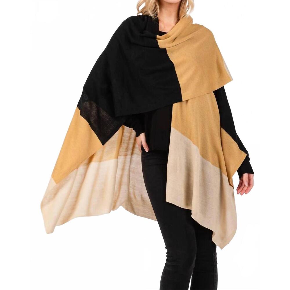 NEW ANARCHY STREET three tone ruana poncho in tan/black